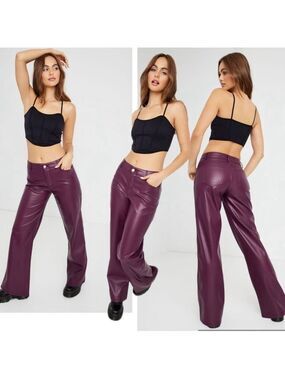 Garage Fig Purple Brooke Faux Leather Low Rise Pant Sz L Pleather Vegan
